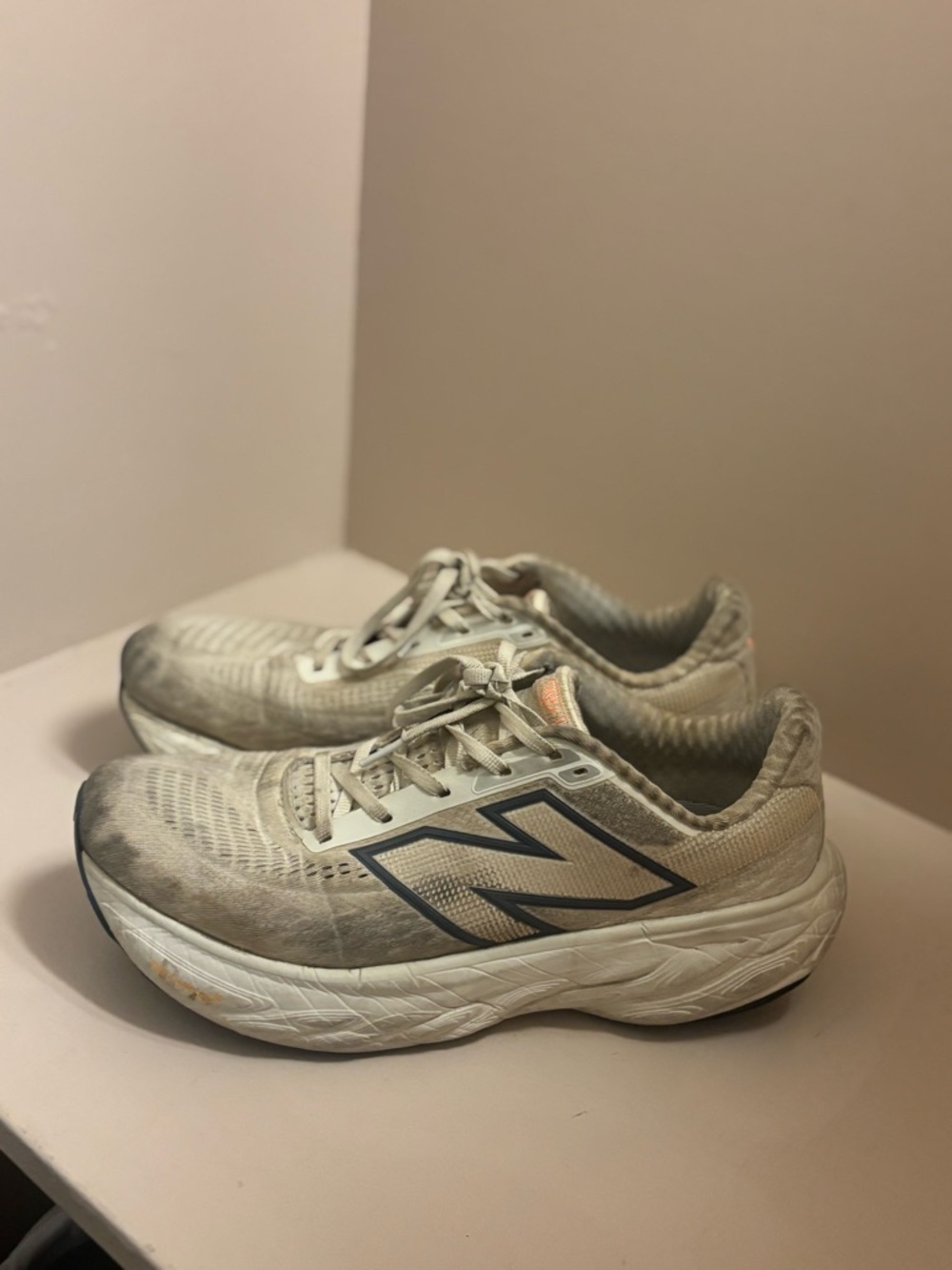 New Balance 1080 Cream and Navy Running Sneakers
